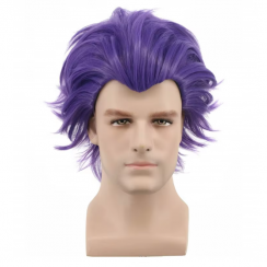 3 Pcs Men Short Purple Synthetic Artificial Wig for Halloween Cosplay Costume Party