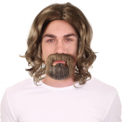 3 Pcs Adult Man Curl Wig with Beard Set