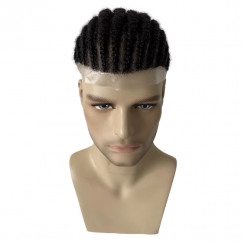 Mongolian Human Hair Hairpiece Afro Cornrow Braids Full PU Base for Black Men