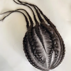 Natural Black 14 Inch Braids Indian Human Hair Hand Made Thin Skin Base Wig For Men