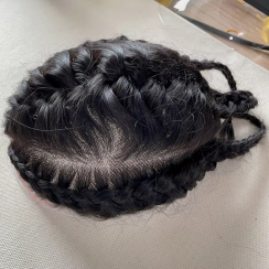 7 Pcs Braids Style Black Virgin Human Hair Lace Base Wig